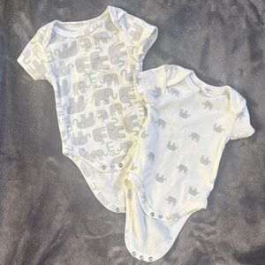 Elephant Print Kids Bodysuits - Gray and Cream